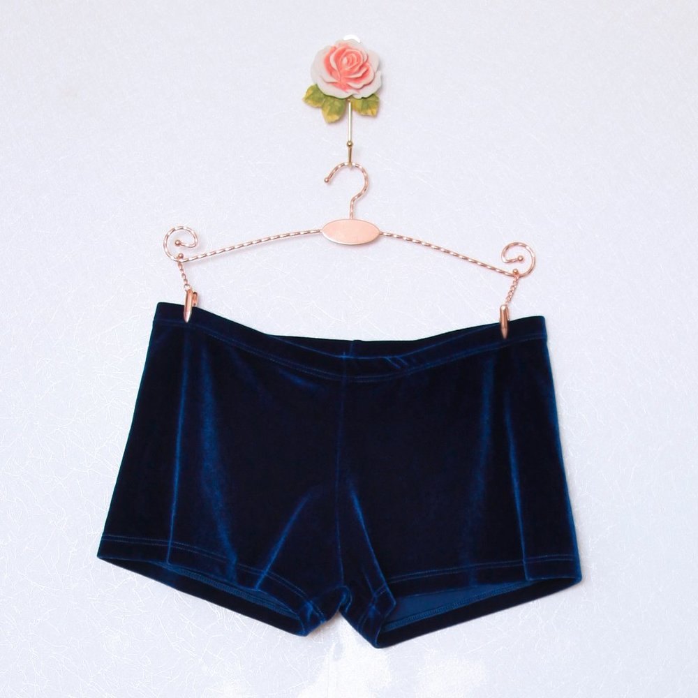 Gymnastic Velvet Booty Shorts, Dark Royal Blue, M